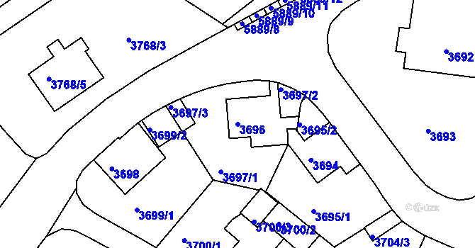 Parcela st. 3696 v KÚ Liberec, Katastrální mapa