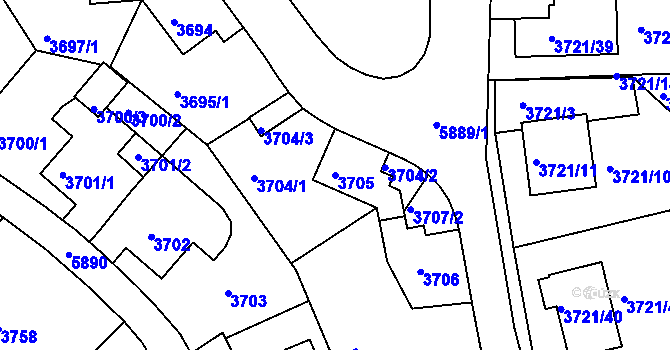 Parcela st. 3705 v KÚ Liberec, Katastrální mapa