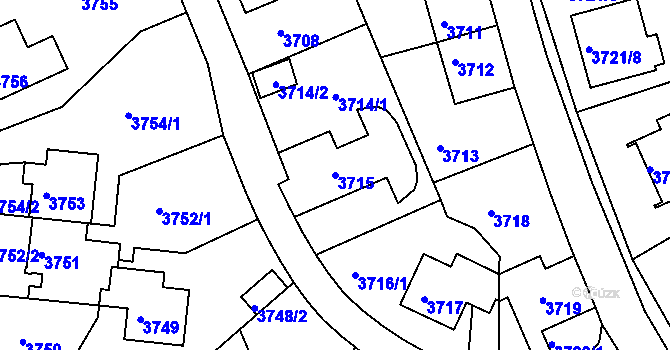 Parcela st. 3715 v KÚ Liberec, Katastrální mapa
