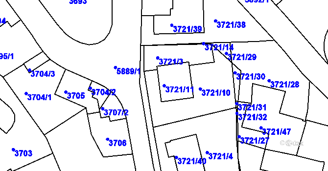Parcela st. 3721/11 v KÚ Liberec, Katastrální mapa