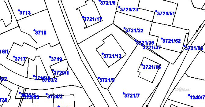 Parcela st. 3721/12 v KÚ Liberec, Katastrální mapa