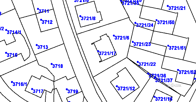 Parcela st. 3721/17 v KÚ Liberec, Katastrální mapa