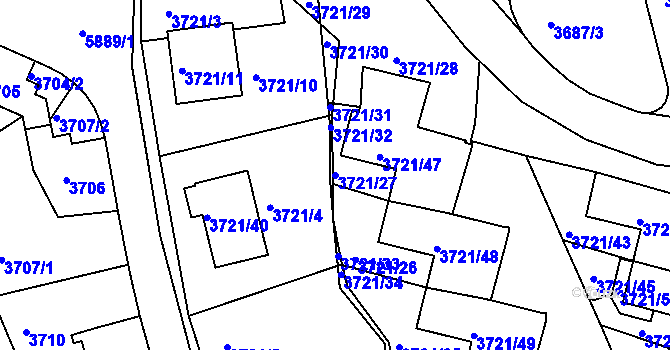 Parcela st. 3721/27 v KÚ Liberec, Katastrální mapa