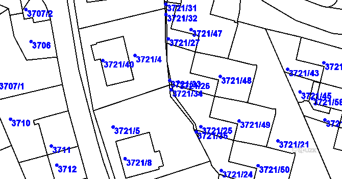 Parcela st. 3721/34 v KÚ Liberec, Katastrální mapa