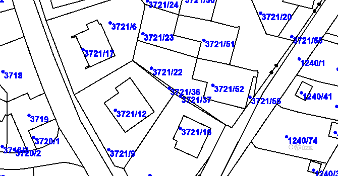 Parcela st. 3721/36 v KÚ Liberec, Katastrální mapa