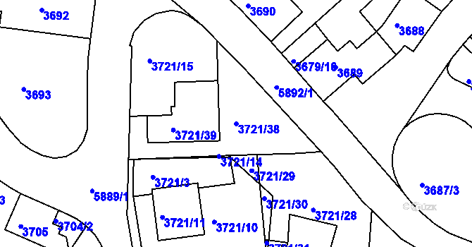 Parcela st. 3721/38 v KÚ Liberec, Katastrální mapa