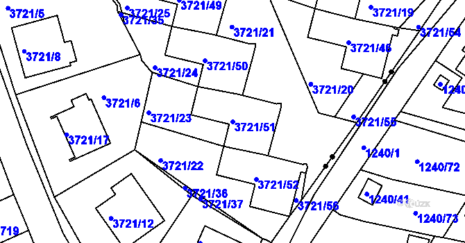 Parcela st. 3721/51 v KÚ Liberec, Katastrální mapa