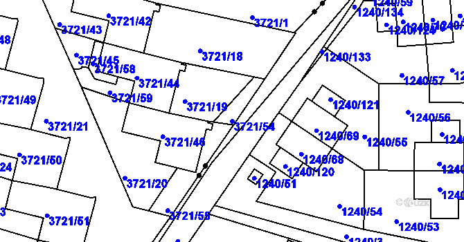 Parcela st. 3721/54 v KÚ Liberec, Katastrální mapa