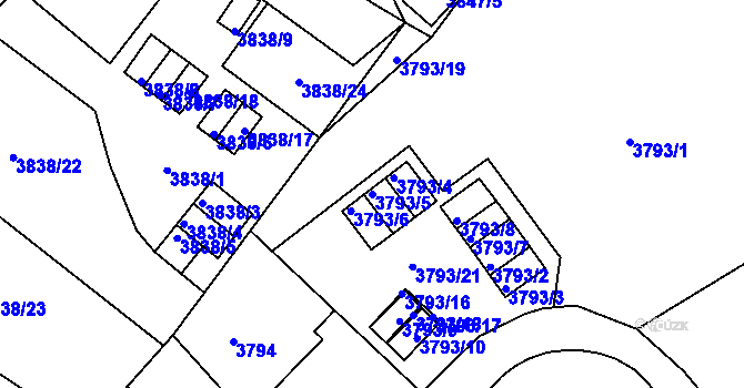 Parcela st. 3793/5 v KÚ Liberec, Katastrální mapa