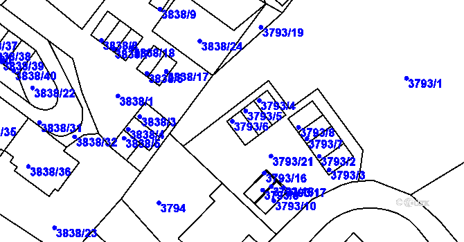 Parcela st. 3793/6 v KÚ Liberec, Katastrální mapa