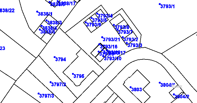 Parcela st. 3793/9 v KÚ Liberec, Katastrální mapa