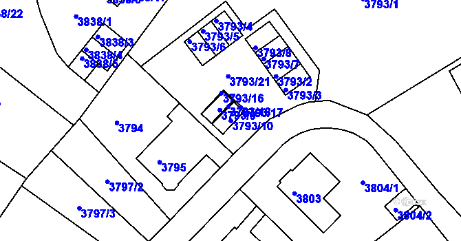Parcela st. 3793/10 v KÚ Liberec, Katastrální mapa