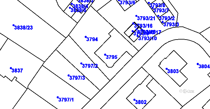 Parcela st. 3795 v KÚ Liberec, Katastrální mapa
