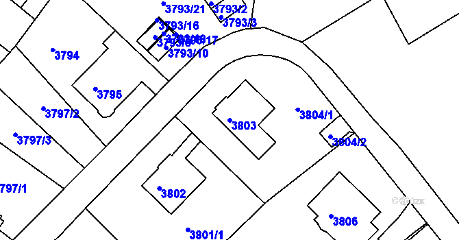 Parcela st. 3803 v KÚ Liberec, Katastrální mapa