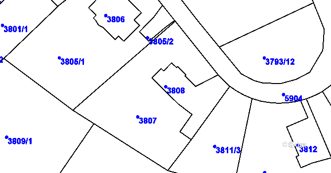 Parcela st. 3808 v KÚ Liberec, Katastrální mapa