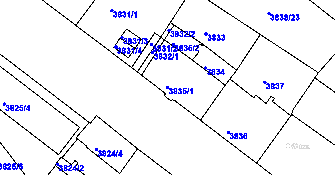 Parcela st. 3835/1 v KÚ Liberec, Katastrální mapa