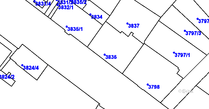 Parcela st. 3836 v KÚ Liberec, Katastrální mapa