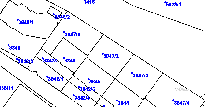 Parcela st. 3847/2 v KÚ Liberec, Katastrální mapa