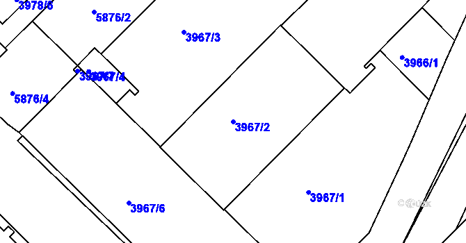 Parcela st. 3967/2 v KÚ Liberec, Katastrální mapa