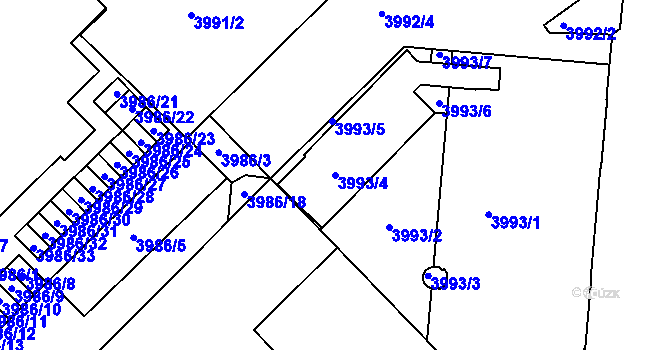 Parcela st. 3993/4 v KÚ Liberec, Katastrální mapa
