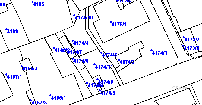 Parcela st. 4174/3 v KÚ Liberec, Katastrální mapa