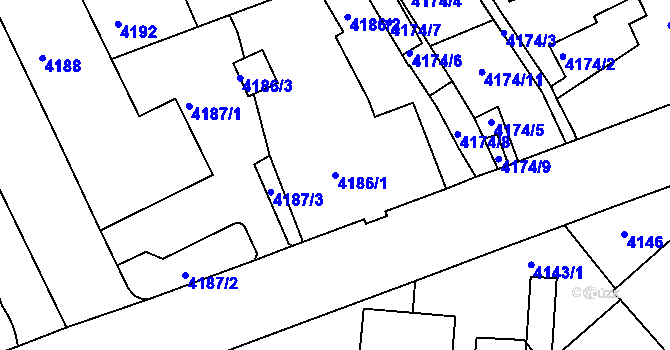 Parcela st. 4186/1 v KÚ Liberec, Katastrální mapa