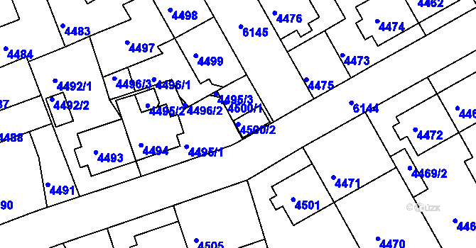 Parcela st. 4500/2 v KÚ Liberec, Katastrální mapa