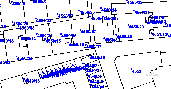 Parcela st. 4550/17 v KÚ Liberec, Katastrální mapa
