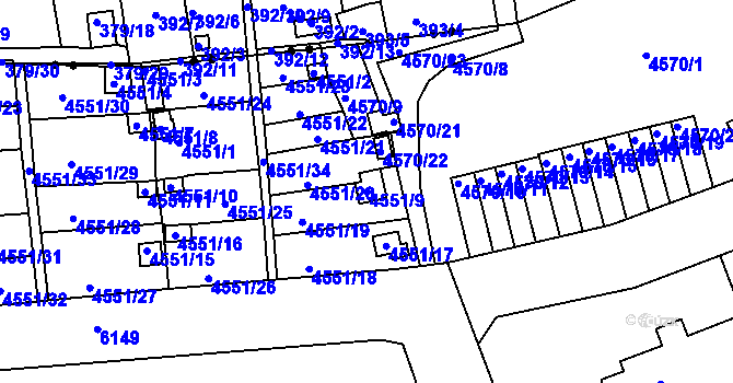 Parcela st. 4551/9 v KÚ Liberec, Katastrální mapa