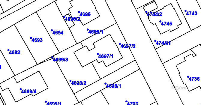 Parcela st. 4697/1 v KÚ Liberec, Katastrální mapa