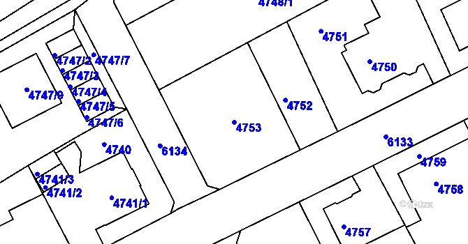Parcela st. 4753 v KÚ Liberec, Katastrální mapa