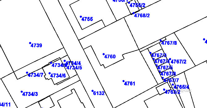 Parcela st. 4760 v KÚ Liberec, Katastrální mapa
