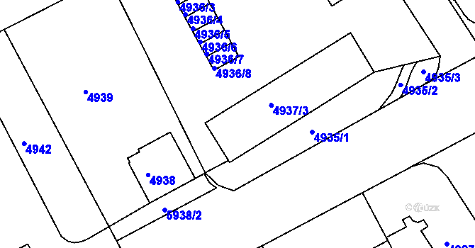 Parcela st. 4937/4 v KÚ Liberec, Katastrální mapa
