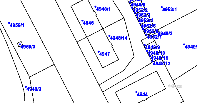 Parcela st. 4947 v KÚ Liberec, Katastrální mapa