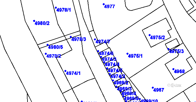 Parcela st. 4974/6 v KÚ Liberec, Katastrální mapa