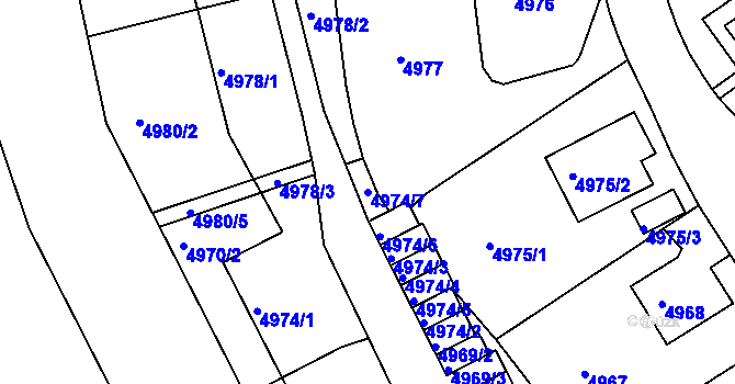 Parcela st. 4974/7 v KÚ Liberec, Katastrální mapa