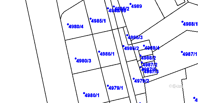 Parcela st. 4986/1 v KÚ Liberec, Katastrální mapa