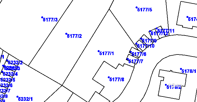 Parcela st. 5177/1 v KÚ Liberec, Katastrální mapa
