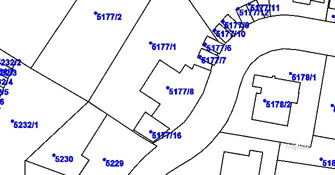 Parcela st. 5177/8 v KÚ Liberec, Katastrální mapa