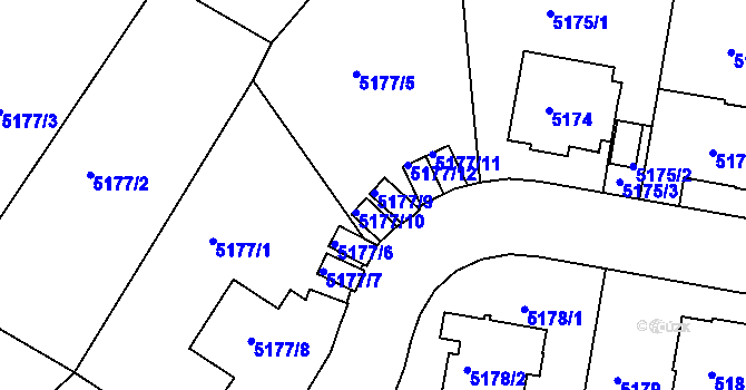 Parcela st. 5177/9 v KÚ Liberec, Katastrální mapa