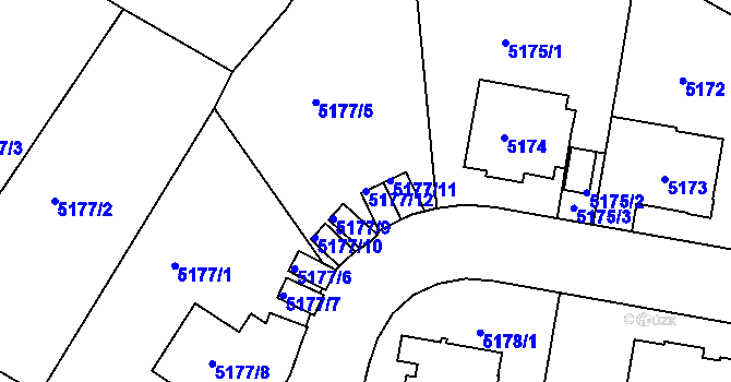 Parcela st. 5177/12 v KÚ Liberec, Katastrální mapa