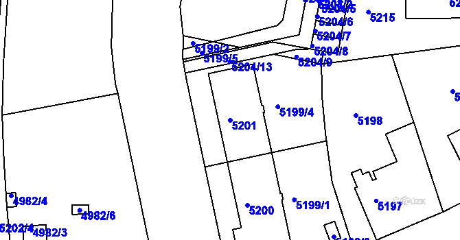 Parcela st. 5201 v KÚ Liberec, Katastrální mapa