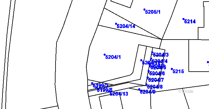 Parcela st. 5204/1 v KÚ Liberec, Katastrální mapa