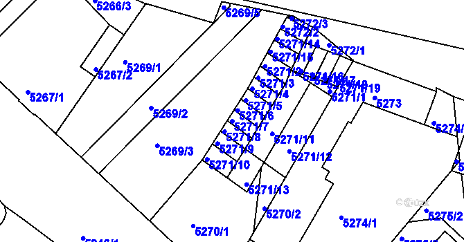 Parcela st. 5271/7 v KÚ Liberec, Katastrální mapa