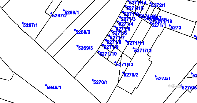 Parcela st. 5271/10 v KÚ Liberec, Katastrální mapa