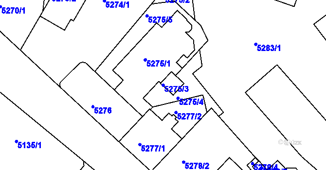 Parcela st. 5275/3 v KÚ Liberec, Katastrální mapa