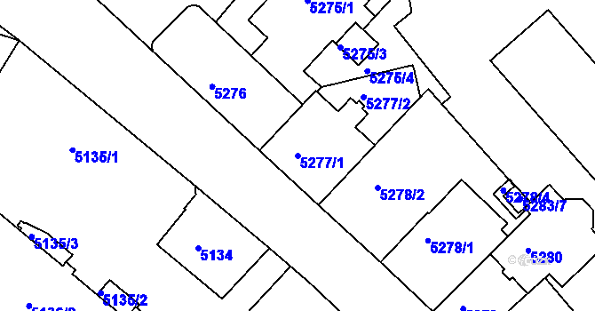Parcela st. 5277/1 v KÚ Liberec, Katastrální mapa