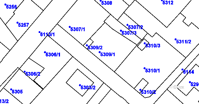 Parcela st. 5309/1 v KÚ Liberec, Katastrální mapa