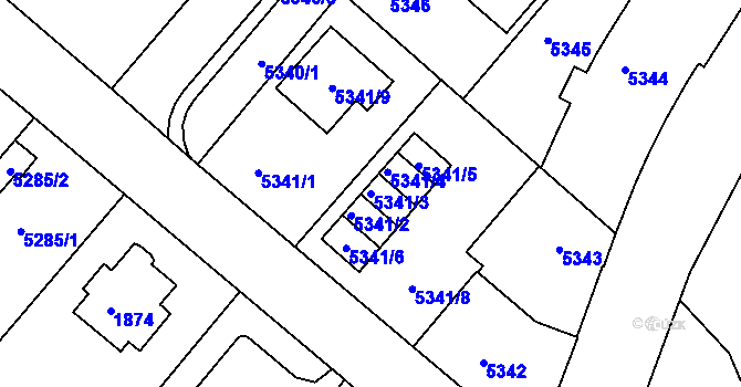 Parcela st. 5341/3 v KÚ Liberec, Katastrální mapa