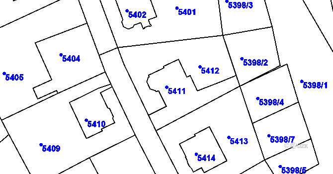Parcela st. 5411 v KÚ Liberec, Katastrální mapa